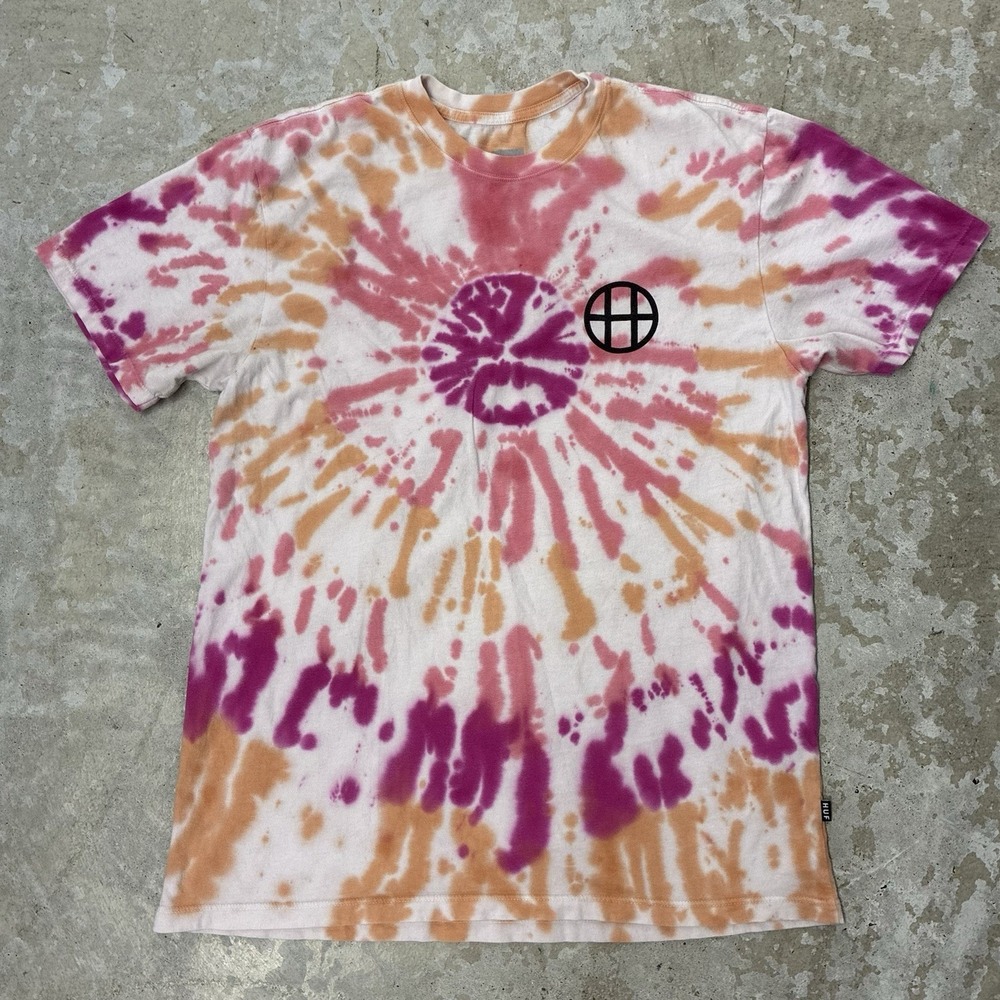 HUF Worldwide Classic Tie Dye Shirt Large Orange Pink Graphic Streetwear Skate